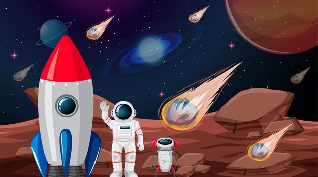 Astronauta en la escena del planeta