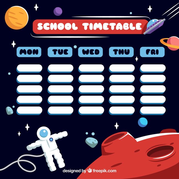 Astronauta en el espacio y horario del colegio