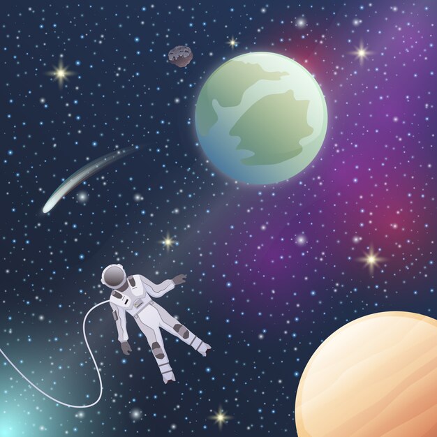 Astronauta en la ilustración del espacio exterior