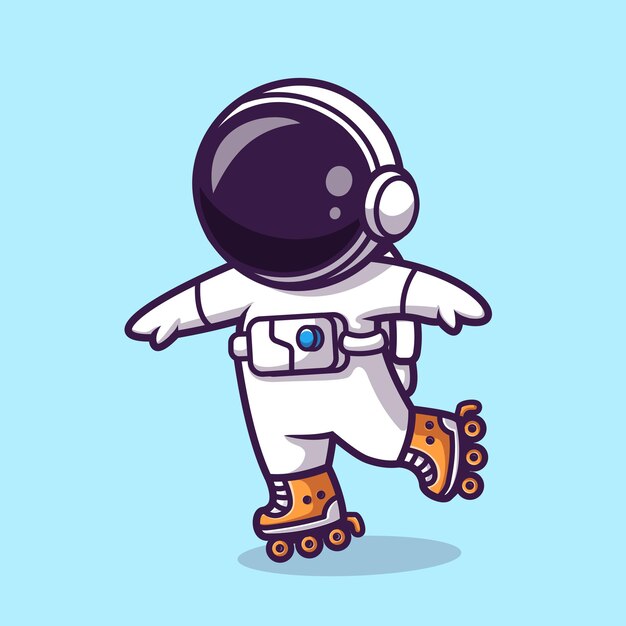 Astronauta jugando patinaje sobre ruedas dibujos animados Vector icono ilustración. Concepto de icono de deporte de ciencia aislado Vector Premium. Estilo de dibujos animados plana