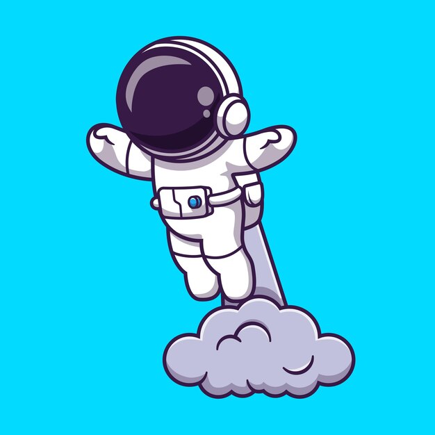 Astronauta lanzando en el espacio de dibujos animados ilustración. Concepto de tecnología de ciencia aislado. Estilo de dibujos animados plana