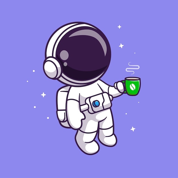 Vector gratuito astronauta lindo bebiendo café en el espacio dibujos animados icono vectorial ilustración ciencia beber aislado plano