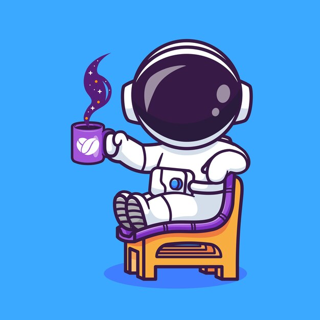 Astronauta lindo bebiendo café Espacio dibujos animados Icono vectorial Ilustración Ciencia Beber aislado plano