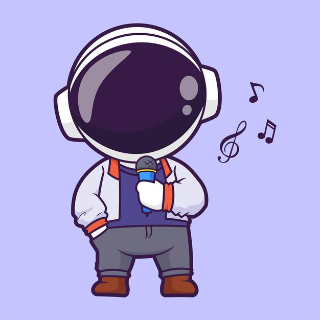 Astronauta lindo cantando con micrófono Icono vectorial de dibujos animados Ilustración Ciencia Música aislada plana