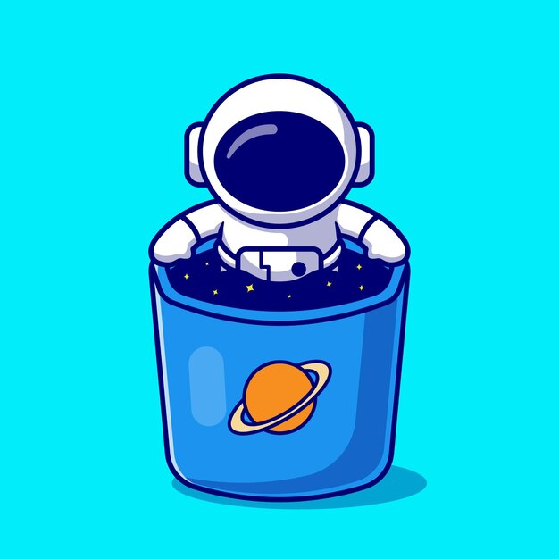 Astronauta lindo en el ejemplo de la historieta de la taza del espacio.