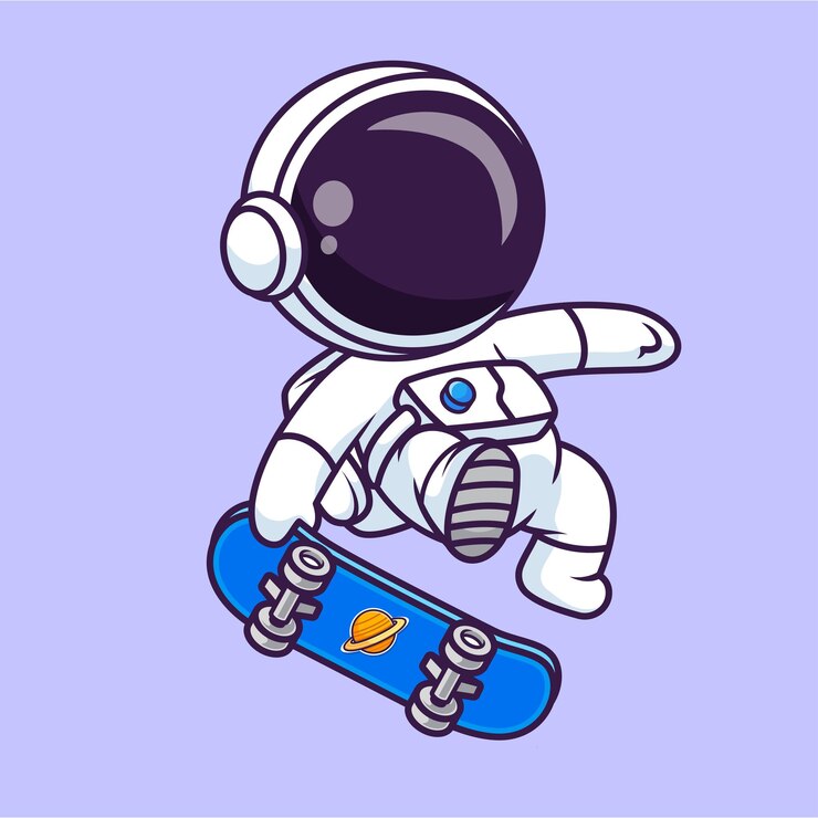 Vector gratuito astronauta lindo jugando al patineta icono vectorial de dibujos animados ilustración ciencia icono deportivo aislado plano