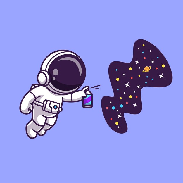 Astronauta lindo jugando Spray Espacio dibujos animados Icono vectorial Ilustración Ciencia Tecnología Aislado Plano