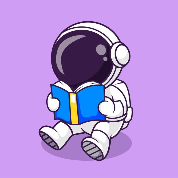 Astronauta lindo libro de lectura dibujos animados Icono vectorial Ilustración Ciencia Educación Vector plano aislado