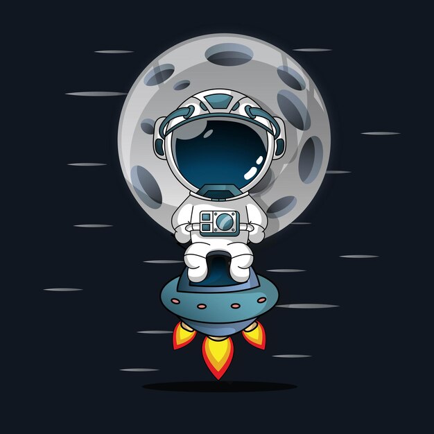 Astronauta lindo en la luna Icono vectorial de dibujos animados Ilustración