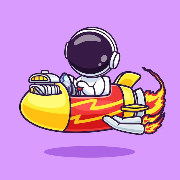 Astronauta lindo montando un avión cohete icono vectorial de dibujos animados Ilustración Ciencia Tecnología aislada