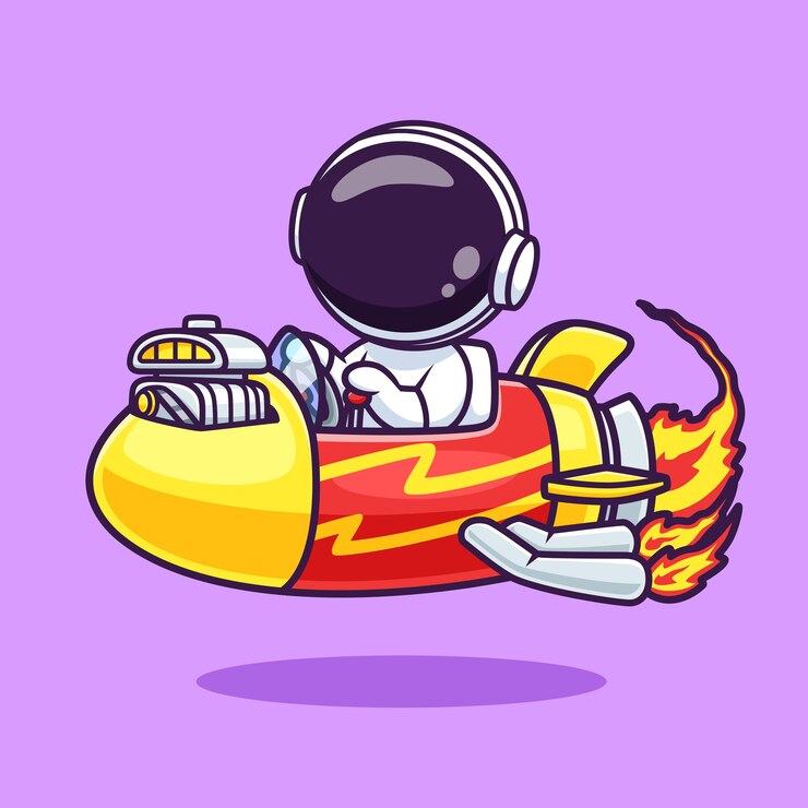 Vector gratuito astronauta lindo montando un avión cohete icono vectorial de dibujos animados ilustración ciencia tecnología aislada