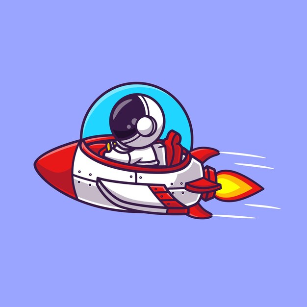 Astronauta lindo montando una nave espacial cohete Vector de dibujos animados Icono Ilustración Ciencia Tecnología aislada
