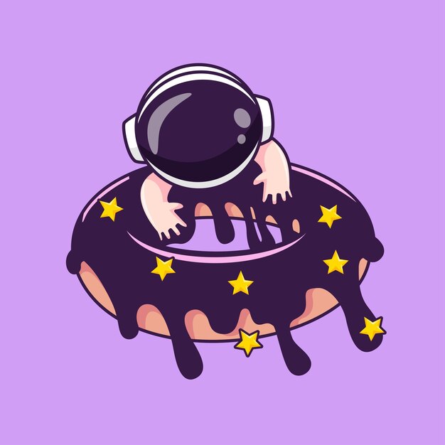 Astronauta lindo en la rosquilla Icono vectorial de dibujos animados espaciales Ilustración Ciencia Icono de comida aislado Plano