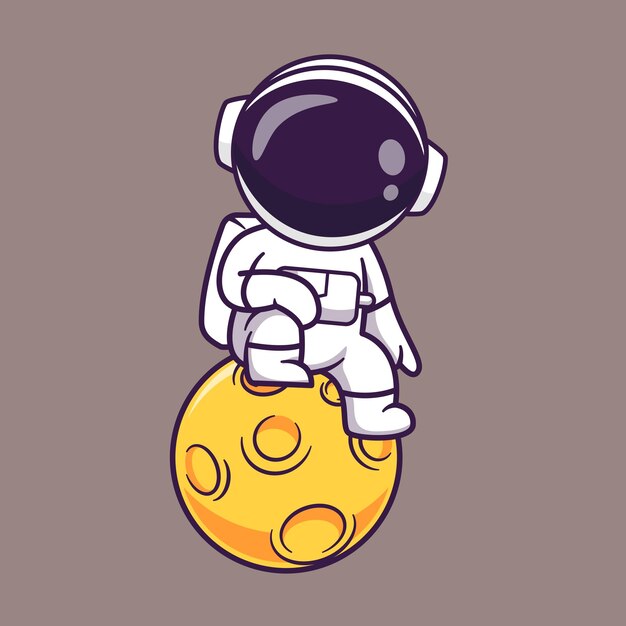 Astronauta lindo sentado en la Luna Icono vectorial de dibujos animados Ilustración Ciencia Tecnología aislado plano