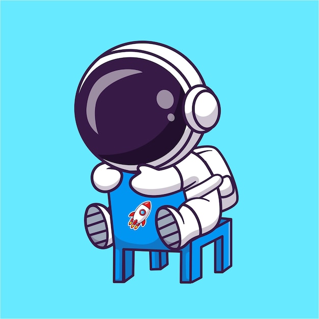 Vector gratuito astronauta lindo sentado en una silla icono vectorial de dibujos animados ilustración ciencia tecnología aislado plano