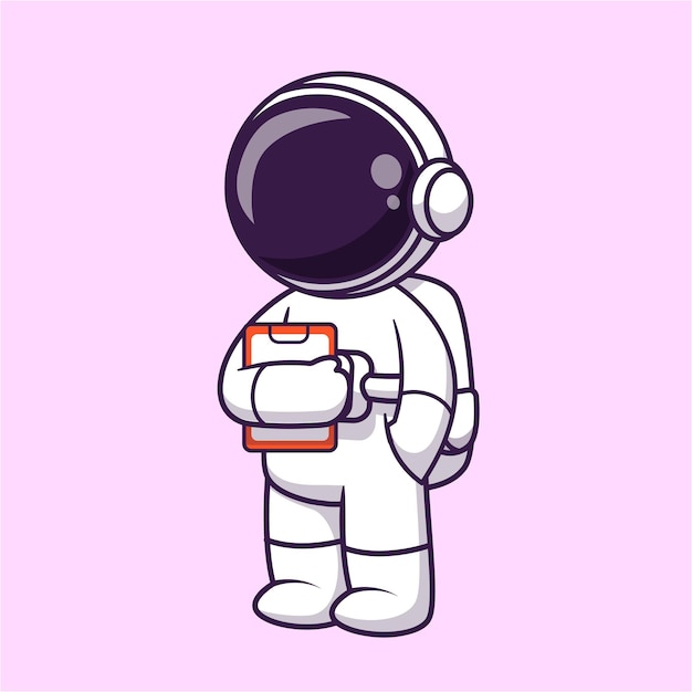 Astronauta lindo sosteniendo el clipboard icono vectorial de dibujos animados ilustración ciencia negocio aislado plano