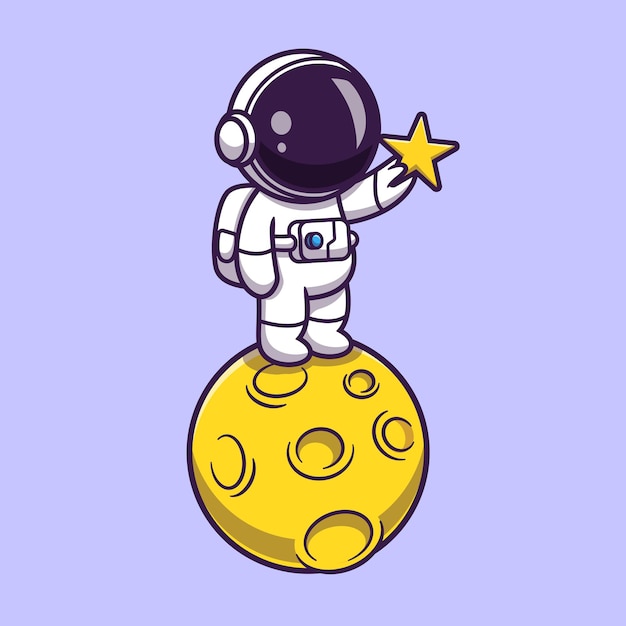 Astronauta, tenencia, estrella, en, luna, ilustración