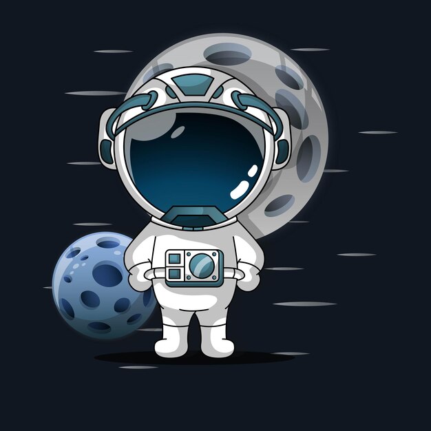 Un astronauta en un traje espacial con un fondo azul con estrellas y un traje espacial