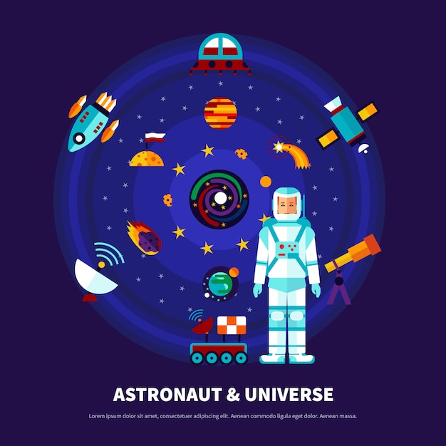 Vector gratuito astronauta y universo conjunto