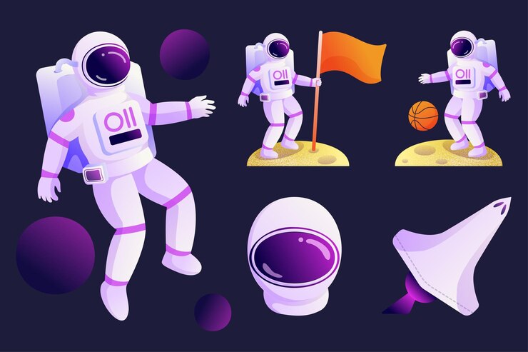 Los astronautas caminan sobre la superficie de la tierra para observar el paisaje y plantar banderas
