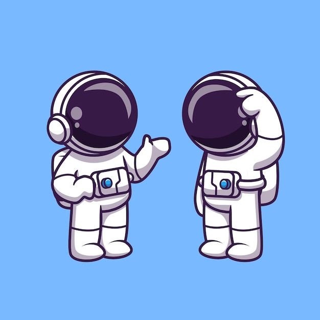 Astronautas hablando ilustración de dibujos animados. concepto de tecnología de ciencia aislado. estilo de dibujos animados plana