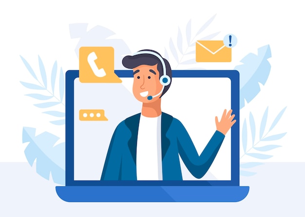 Atención al cliente de ilustración de hombre plano