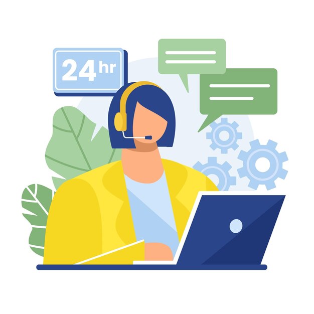 Atención al cliente de mujer plana