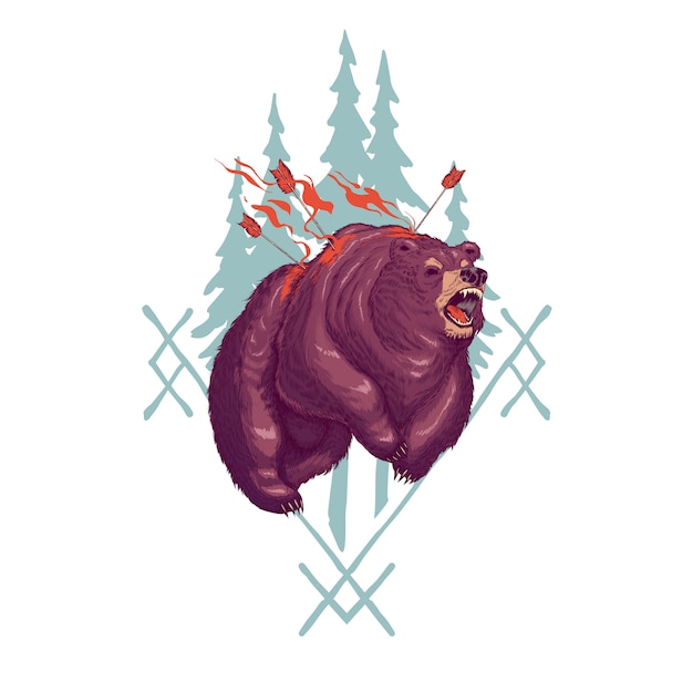 Vector gratuito aterradora ilustración de dibujos animados de werebear