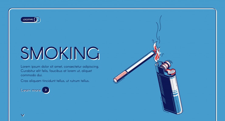 Vector gratuito aterrizaje isométrico de fumar, cigarrillo y encendedor
