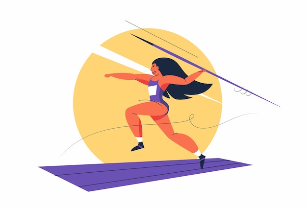 Vector gratuito atleta de atletismo femenino con lanzar la jabalina en personaje de dibujos animados