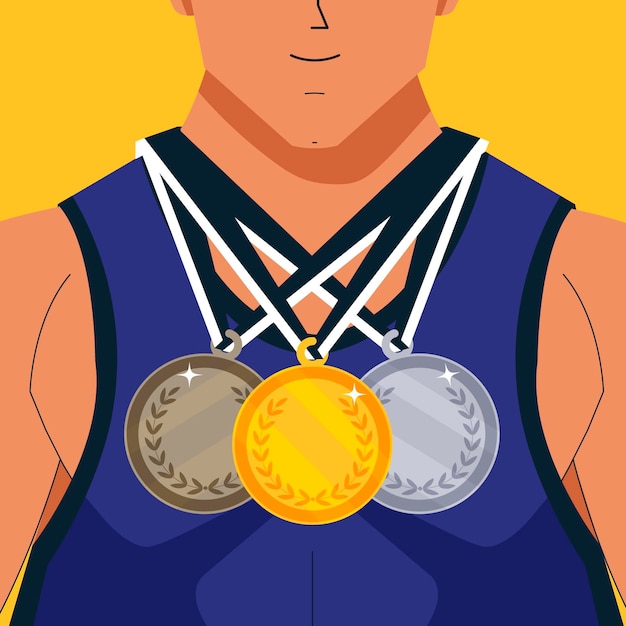 Vector gratuito atleta con diferentes medallas