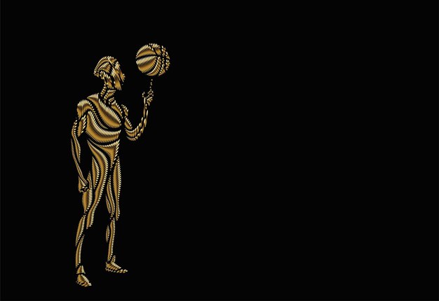 Atleta de oro equilibrando una pelota de baloncesto, Illuatration de vector de partículas