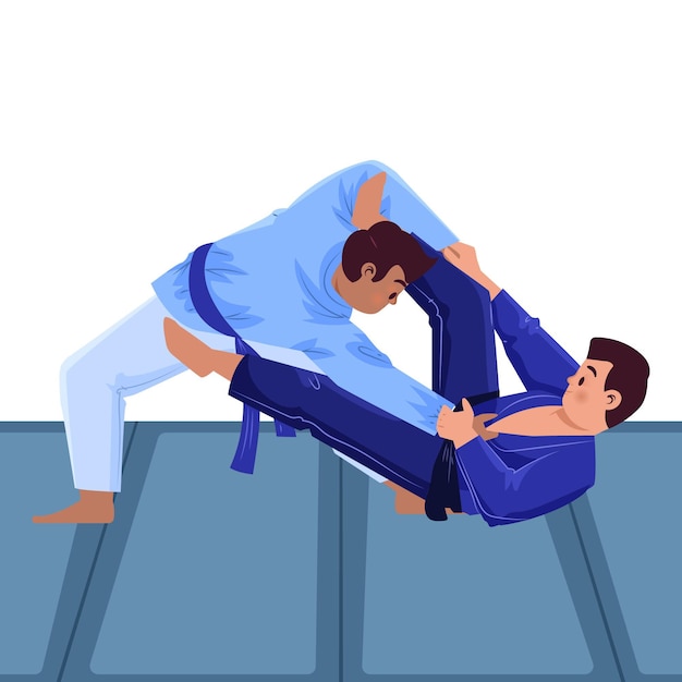 Vector gratuito atletas de jiu jitsu luchando