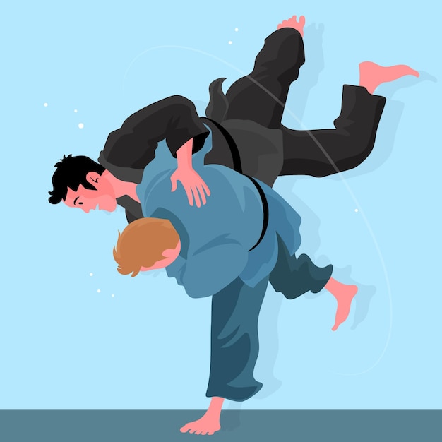 Vector gratuito atletas de jiu jitsu luchando