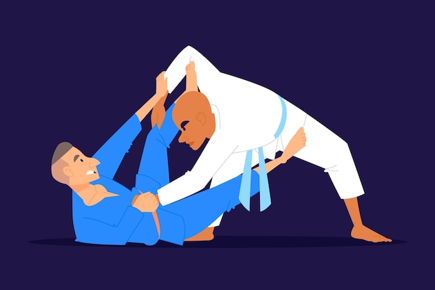 Vector gratuito atletas de jiu jitsu luchando