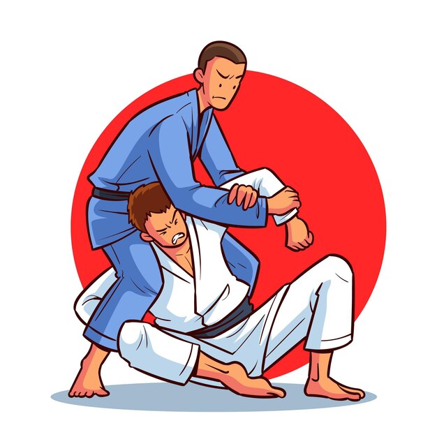 Atletas de jiu-jitsu peleando con cinturones negros