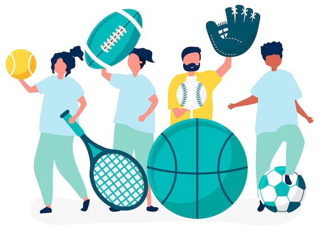 Atletas llevando diferentes iconos del deporte.