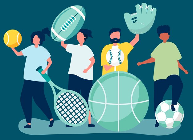 Atletas llevando diferentes iconos del deporte.