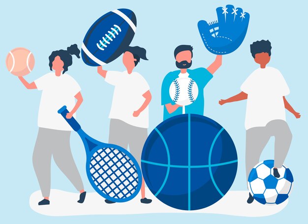 Atletas llevando diferentes iconos del deporte.