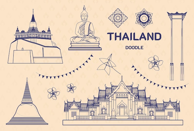 Atracciones turísticas, lugares famosos, viajes en Tailandia y degustación de comida tailandesa en vacaciones, destinos de viaje en Asia