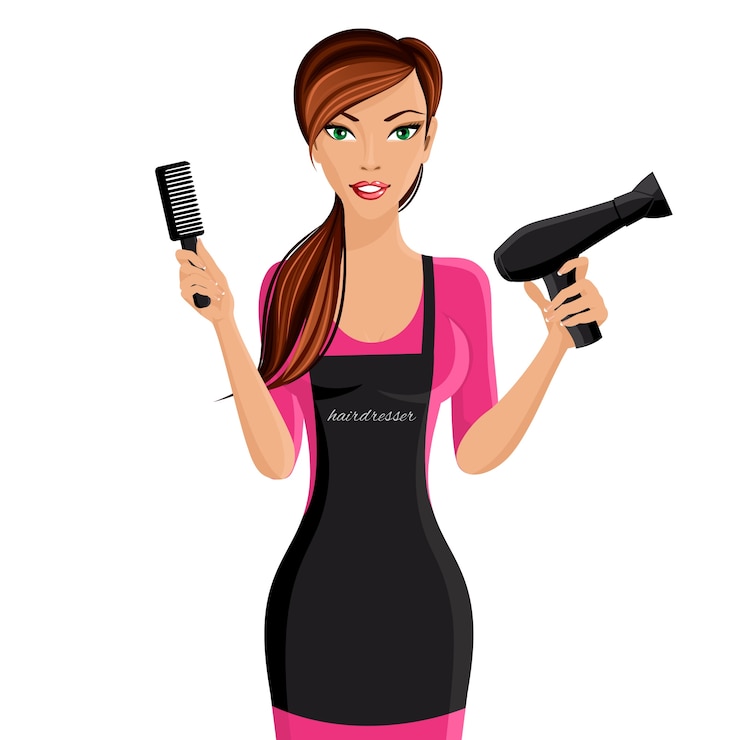 Vector gratuito atractiva peluquería chica feliz con peine y secador de pelo retrato aislado sobre fondo blanco ilustración vectorial.