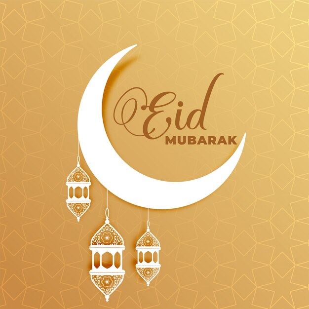 Atractivo eid mubarak luna y lámparas de diseño de saludo.