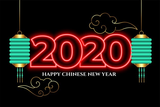 Atractivo estilo neón 2020 feliz año nuevo chino