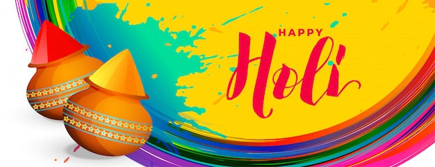 Atractivo feliz holi colorido festival banner