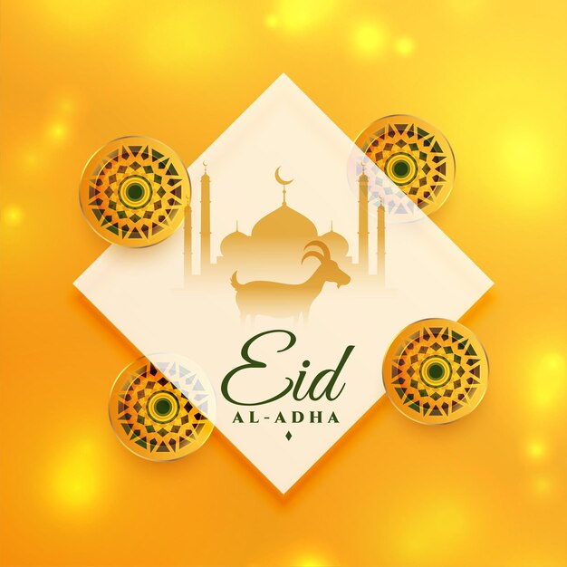 Atractivo fondo amarillo brillante de eid al adha