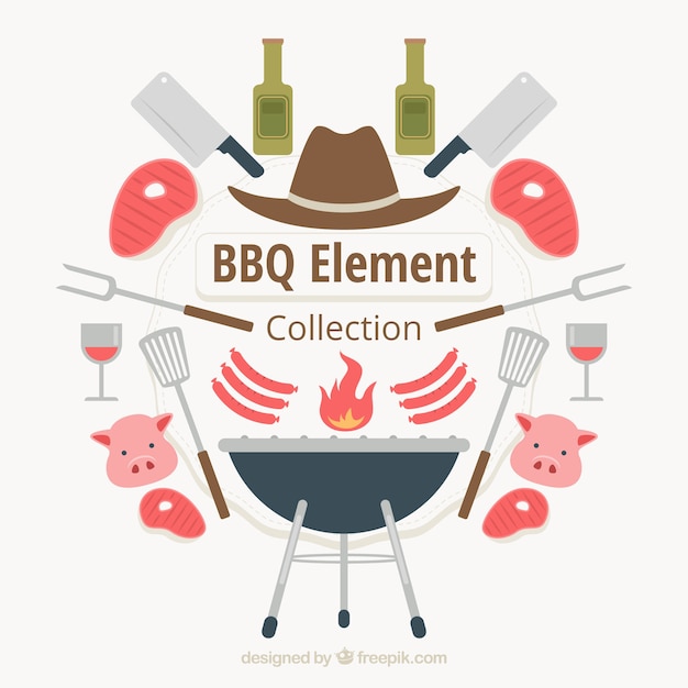 Vector gratuito atributos de barbacoa en diseño plano