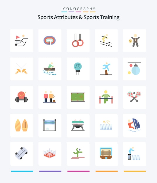 Atributos deportivos creativos y entrenamiento deportivo 25 Paquete de iconos planos como gimnasio de salud gimnasia ejercicio esquí