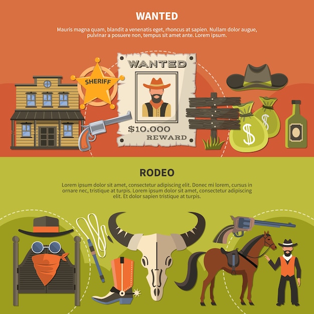 Vector gratuito atributos de sheriffs y pancartas de rodeo