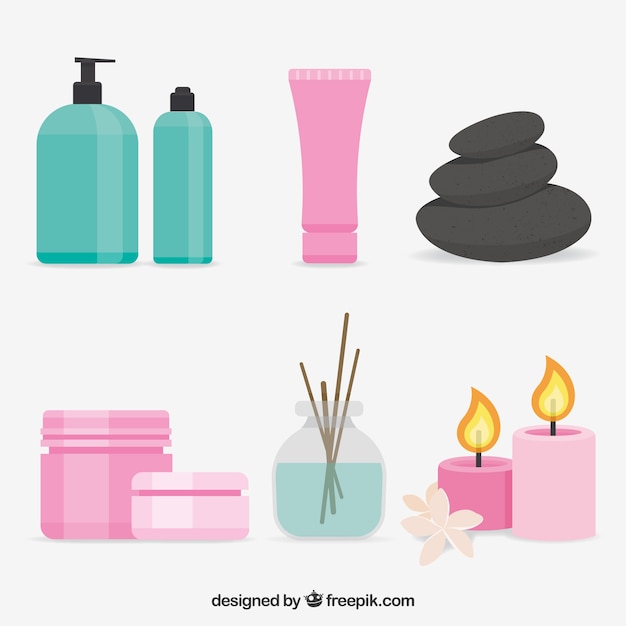 Vector gratuito atributos de spa en diseño plano