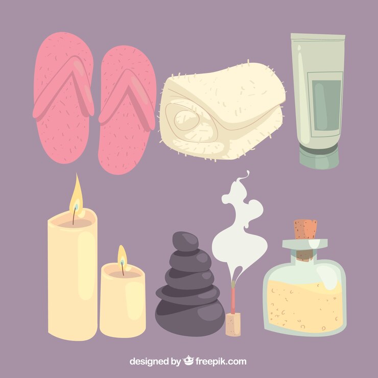 Vector gratuito atributos de spa en diseño plano